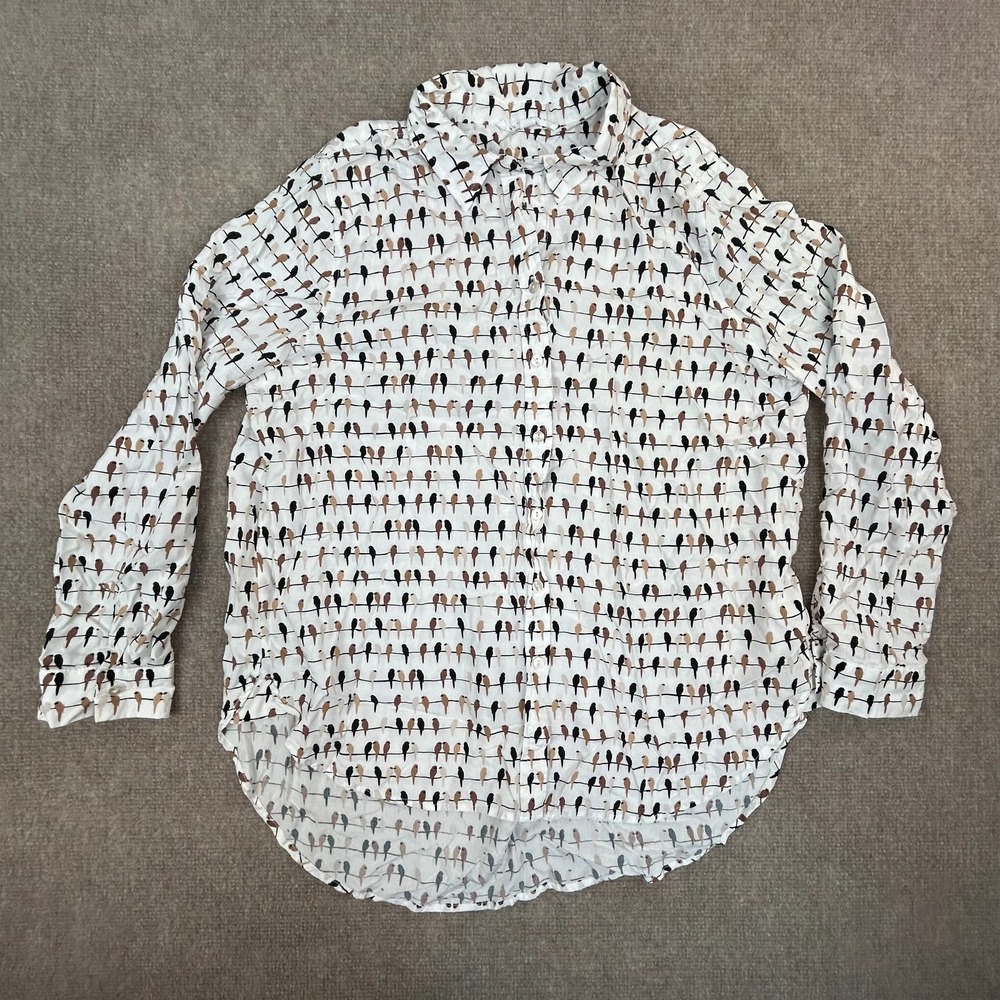 Jane + Delancey Shirt Womens XL White Rayon Parrot Print Round Hem Button Up - Picture 2 of 12